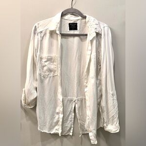 Abercrombie & Fitch Women’s White Draped Button-Down Shirt - Small